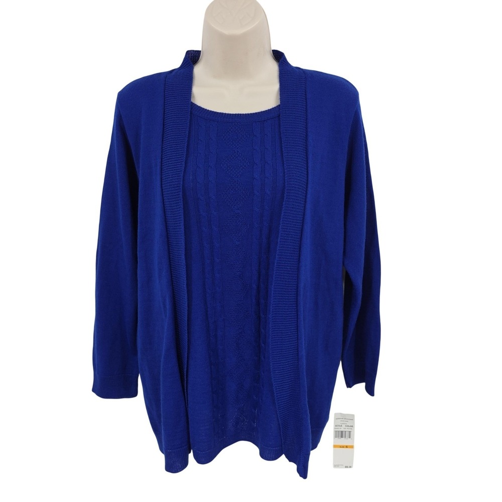 Alfred Dunner Cardigan Sweater Women S‎ Blue Royal Knit Open Classic Grandma Mom